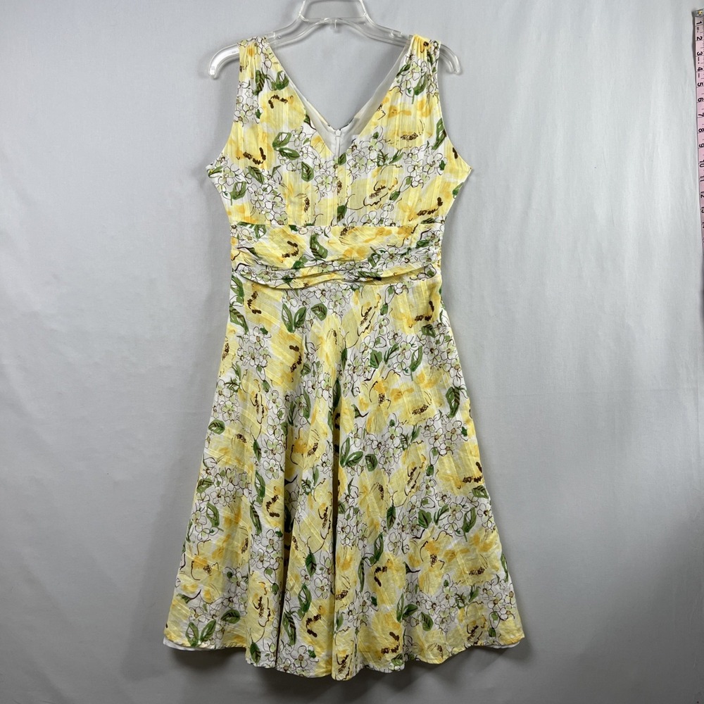 Dress Barn Y2k Dress Womens 8 Floral Fit Flare Cottage Core Yellow Sequined